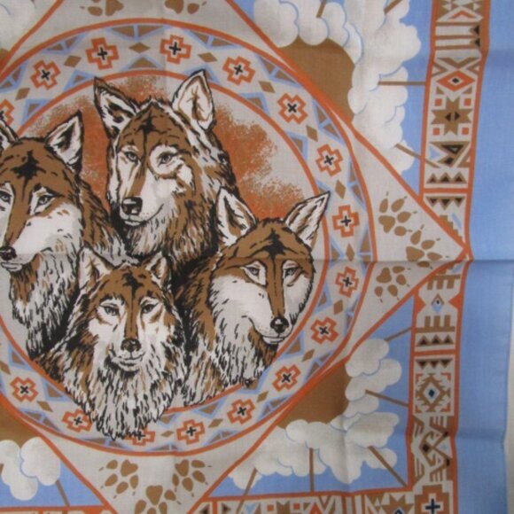 Hav A Hank Bandana 21" Sq. Wolf Pack Blues & Tan One Sided NWOT - Picture 3 of 4